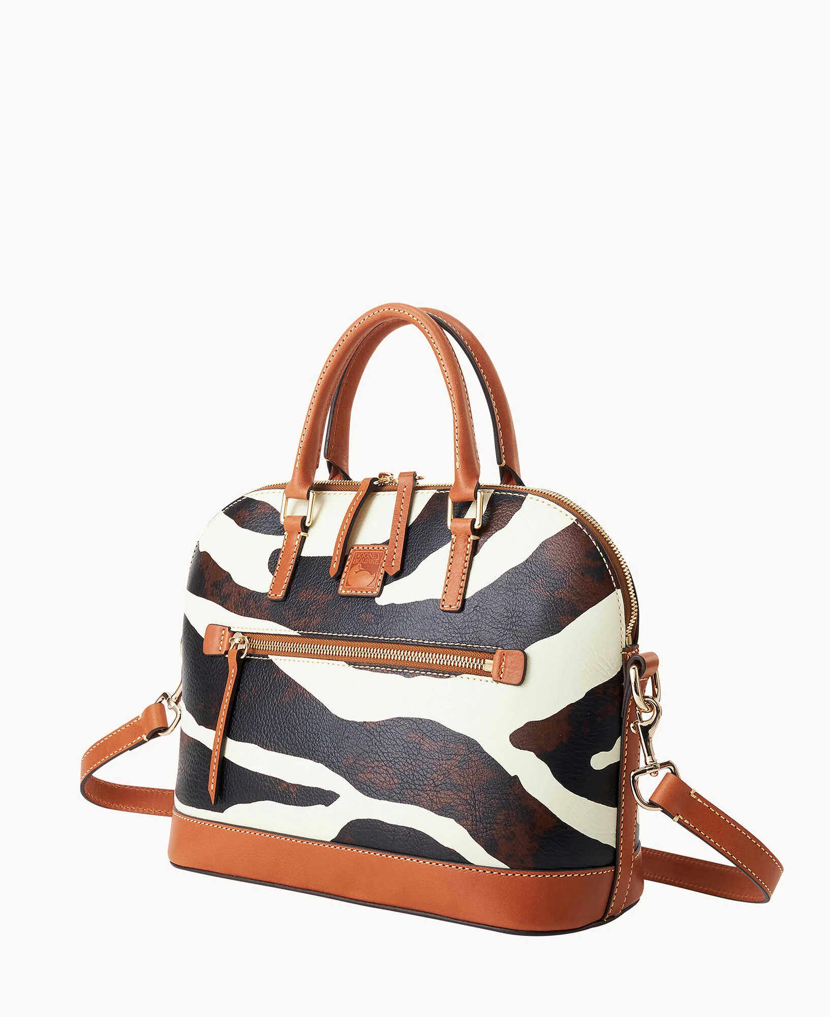Zebra Leather Domed Zip Satchel - Image 2